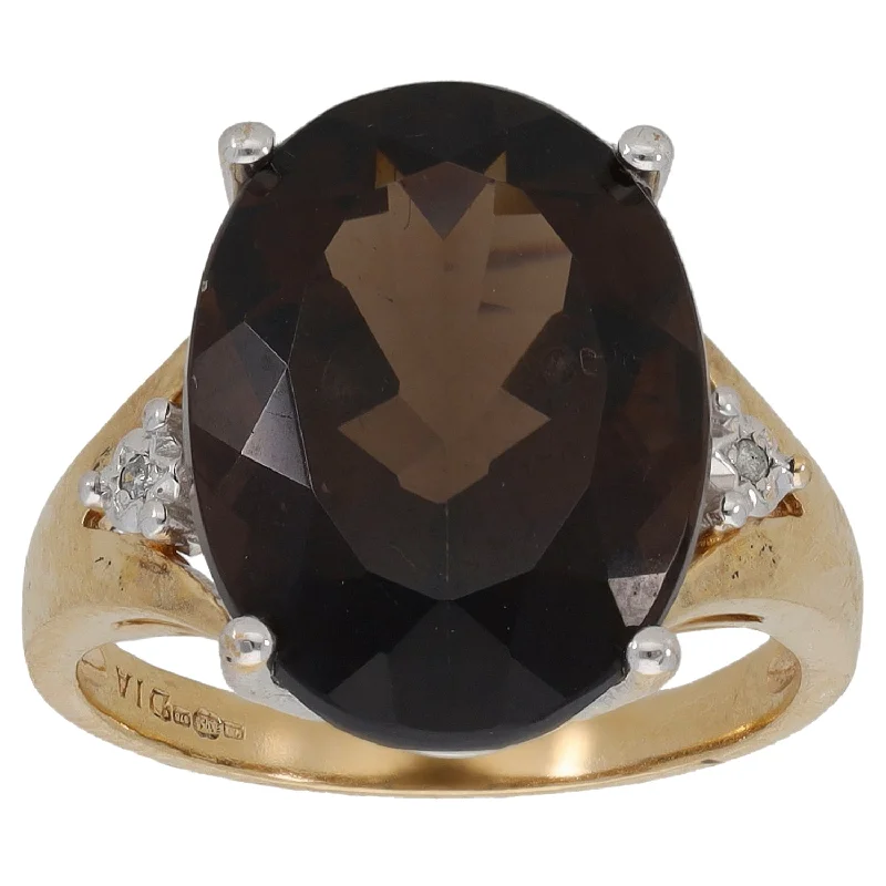 ladies engagement rings simple elegance -9ct Gold Smoky Quartz & 0.01ct Diamond Dress/Cocktail Ring Size M