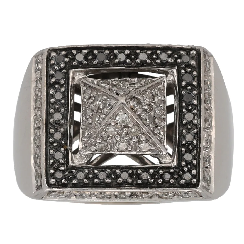 ladies engagement rings black diamond edge -9ct White Gold 0.54ct Diamond Alternative Ring Size K