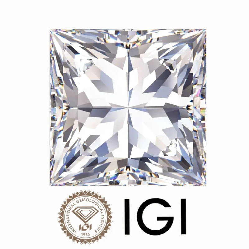 ladies engagement rings yellow gold classic -1.70 ct. Princess Wholesale IGI Certified Lab Grown Loose Diamond. (VS1 / F)