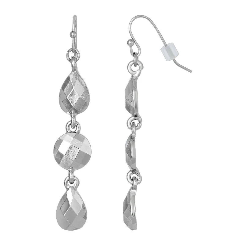 ladies earrings dainty charm -1928 Jewelry Faceted Teardrop And Round Shape Linear Earrings