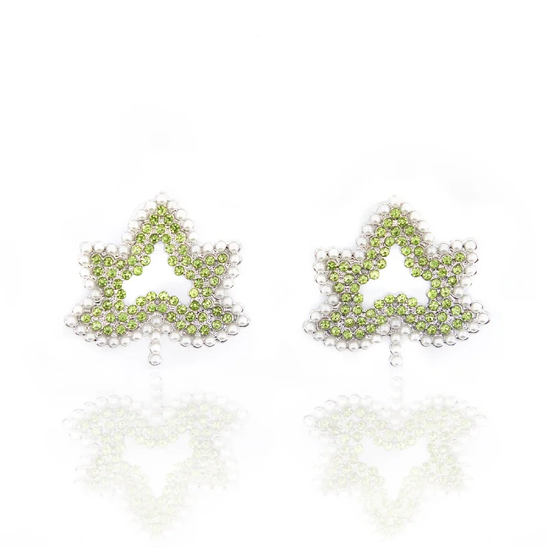 ladies earrings with emerald green -Ivey Dream Studs - Pearl/Green