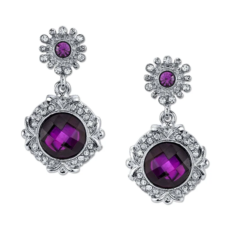 ladies earrings for birthday gift -2028 Jewelry Amethyst Purple Stone & Crystal Post Dangle Earrings