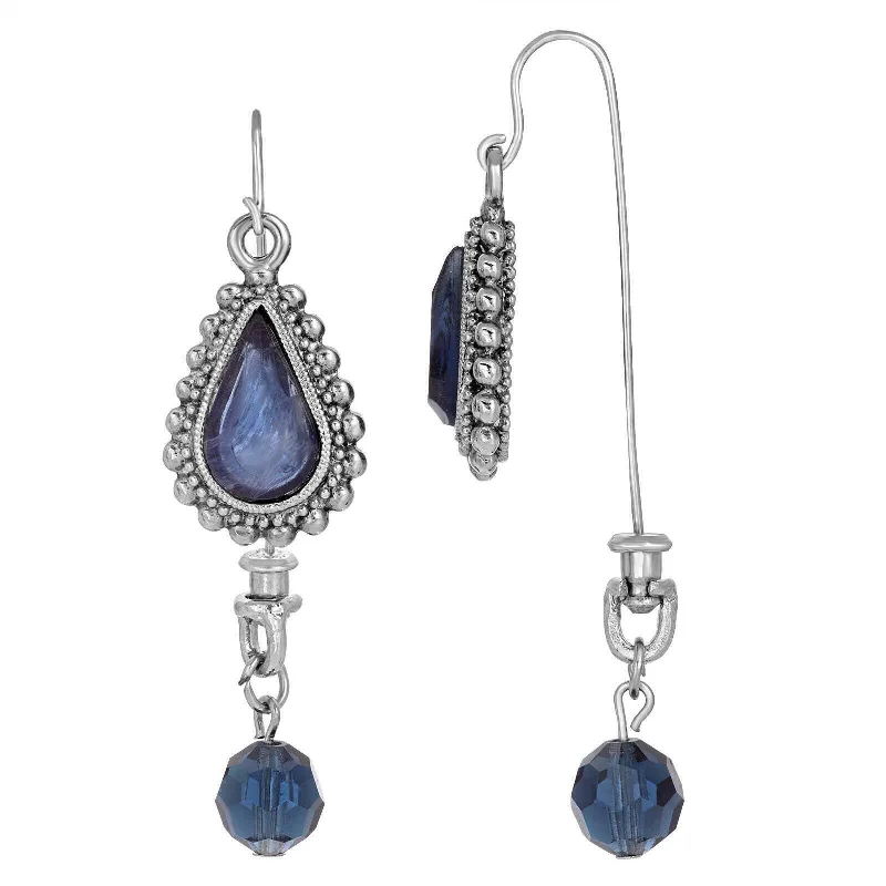 ladies earrings anniversary gift -1928 Jewelry Sapphire Blue Teardrop Glass Stone Front Back Earrings