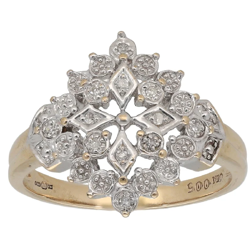 ladies engagement rings gold plated finish -9ct Gold 0.05ct Diamond Cluster Ring Size P