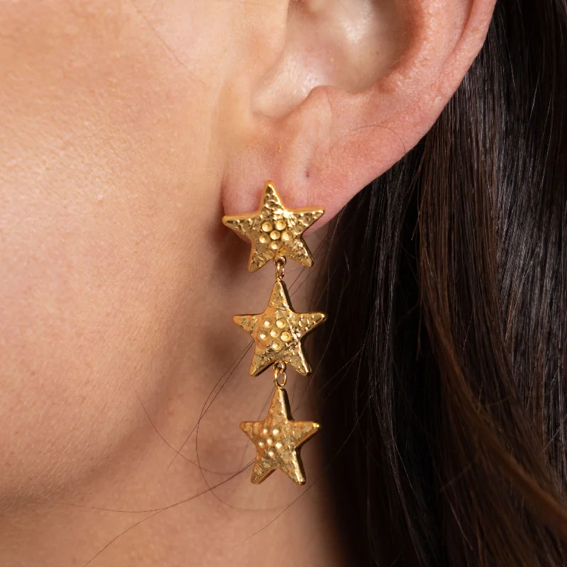 ladies earrings gold hoop design -Star Drop Earring