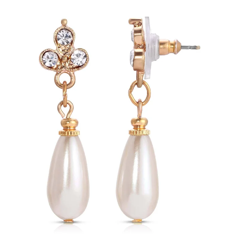 ladies earrings clip on design -1928 Jewelry Kaia Faux Pearl Crystal Post Drop Earrings