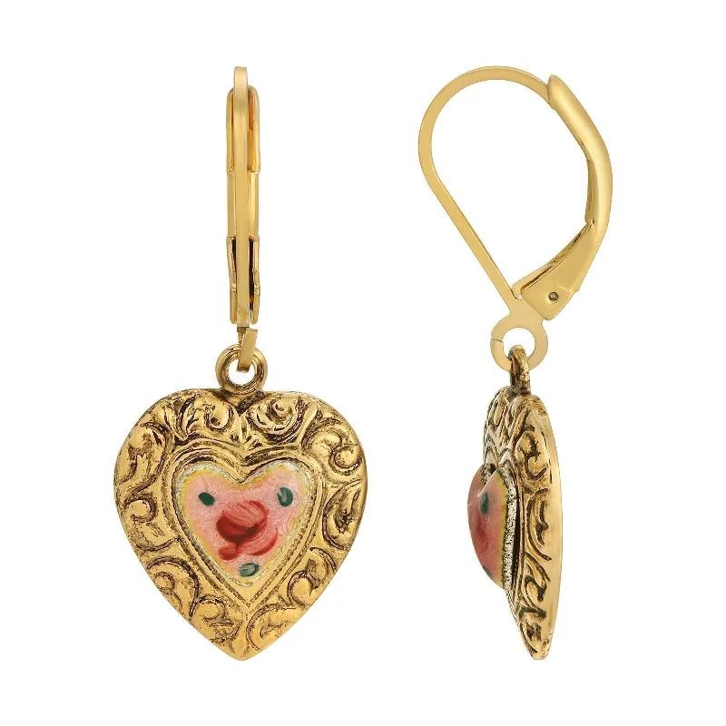 ladies earrings rose gold finish -1928 Jewelry Enchanting Bloom Pink Flower Heart Drop Earrings