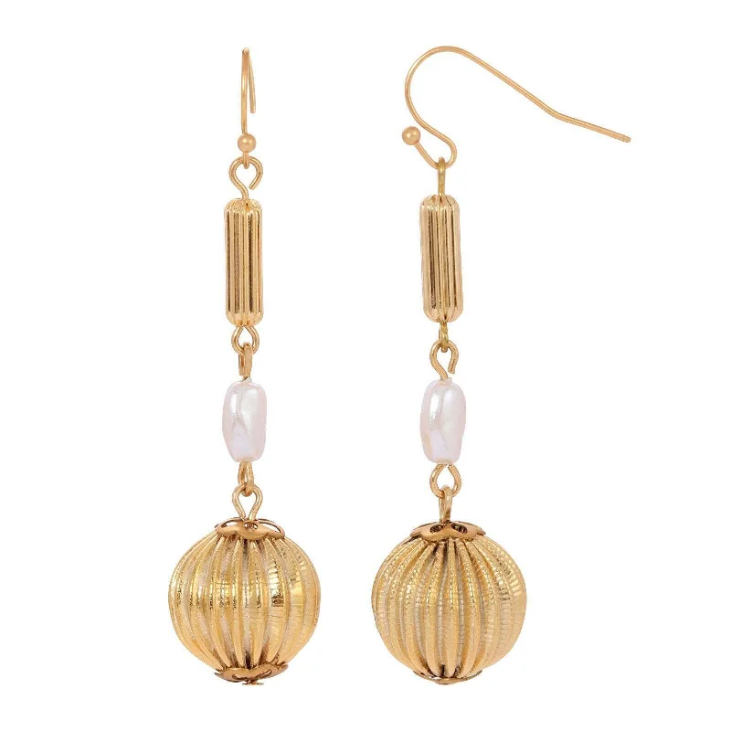 ladies earrings with rose quartz -1928 Jewelry Biwa Faux Pearl Round Fluted Bead Dangle Earrings