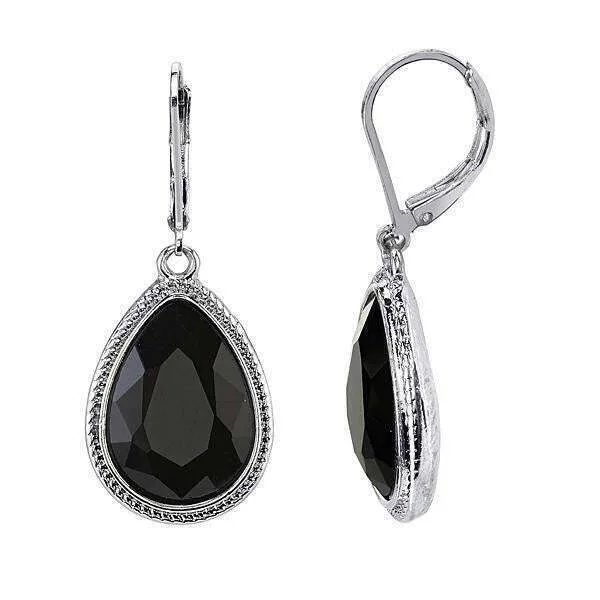 ladies earrings custom made -1928 Jewelry Jet Black Faceted Teardrop Stone Drop Earrings