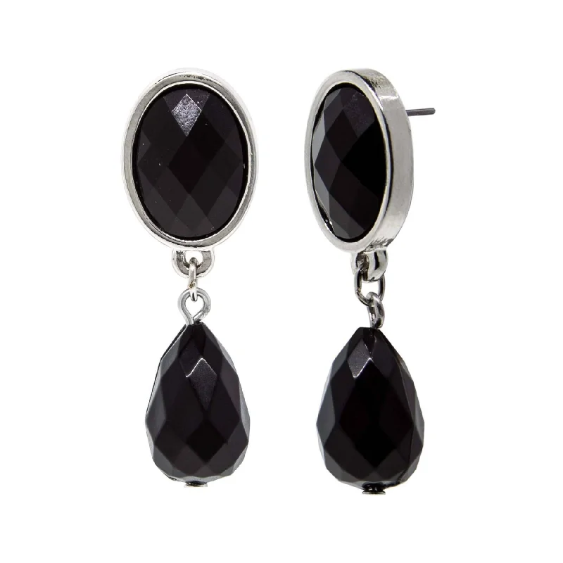 ladies earrings with pearl drops -1928 Jewelry Oval And Teardrop Black Faceted Post Drop Earrings