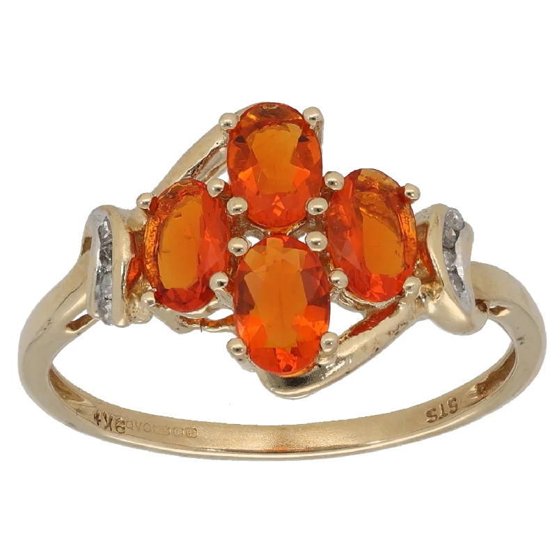 ladies engagement rings tension set diamond -9ct Gold Fire Opal & 0.04ct Diamond Dress/Cocktail Ring Size V