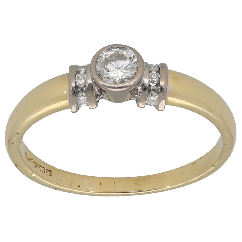 ladies engagement rings with crystal accents -18ct Gold 0.28ct Diamond Solitaire Ring With Accent Stones Size P