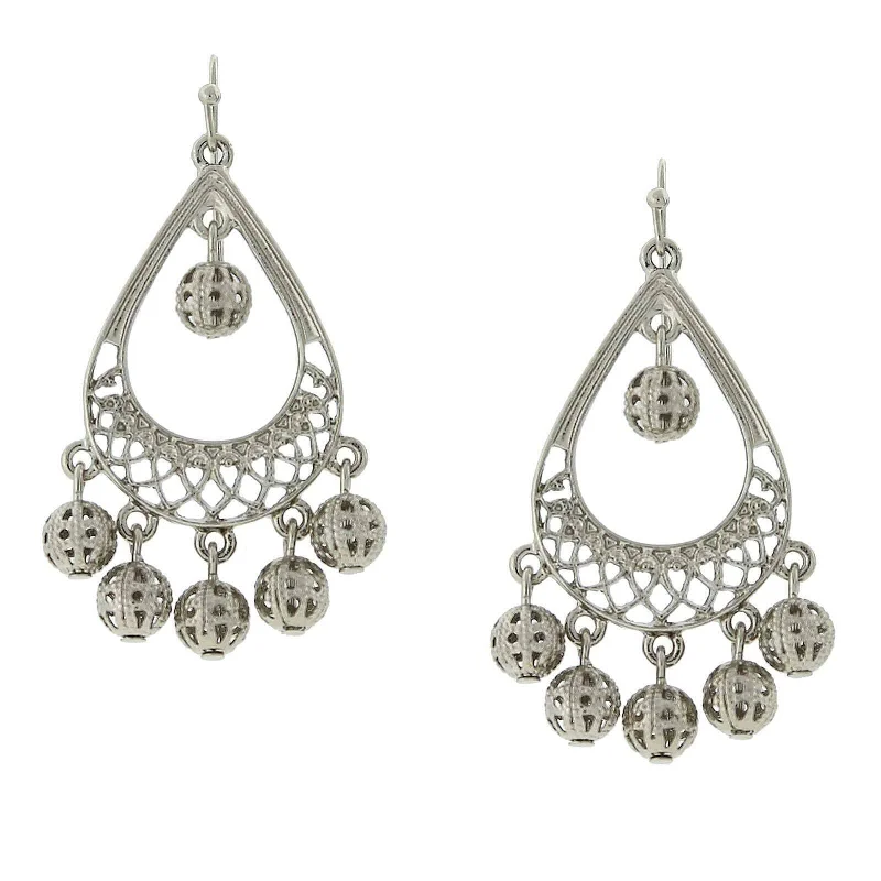 ladies earrings with star shape -2028 Jewelry Silver Round Filigree Puff Ball Drops Teardrop Earrings