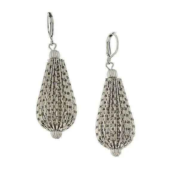 ladies earrings two tone look -1928 Jewelry Silver Large Mesh Style Hollow Teardrop Drop Earrings