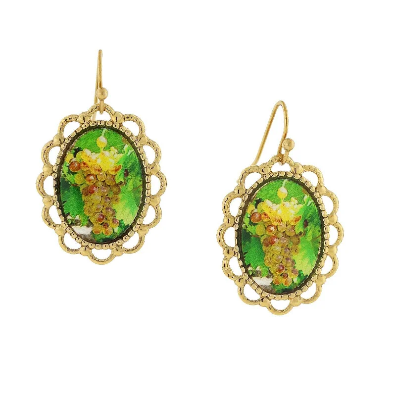 ladies earrings handmade unique -1928 Jewelry Winery Yellow Grapes Decal Oval Drop Earrings