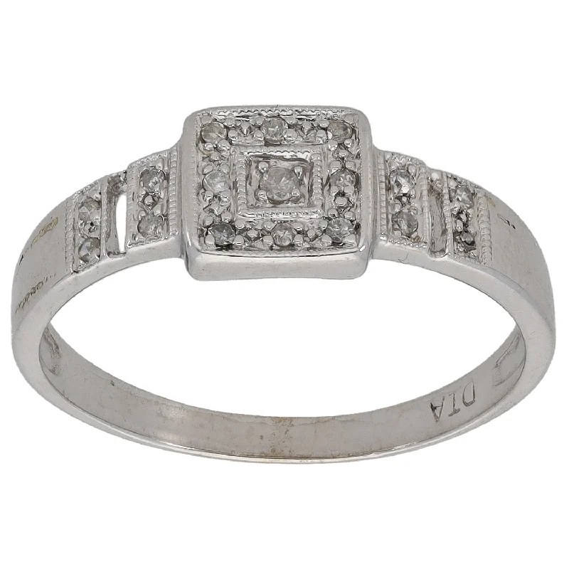 ladies engagement rings channel set design -9ct White Gold 0.10ct Diamond Dress/Cocktail Ring Size T