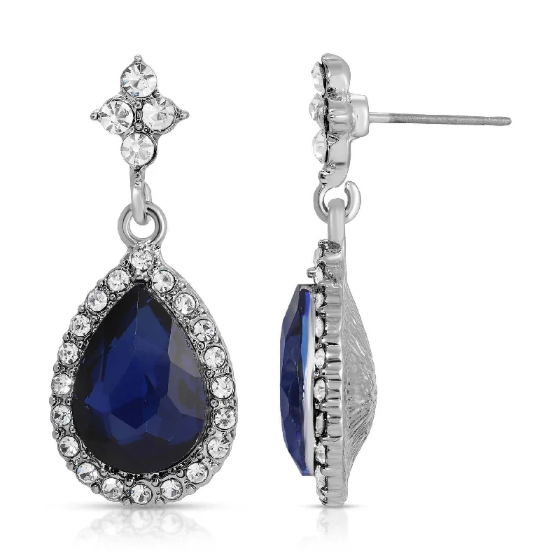 ladies earrings delicate design -Regency Atlantic Blue Stone Teardrop Crystal Post Drop Earrings