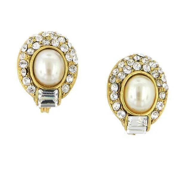 ladies earrings for office style -1928 Bridal Faux Pearl Crystal Oval Earrings