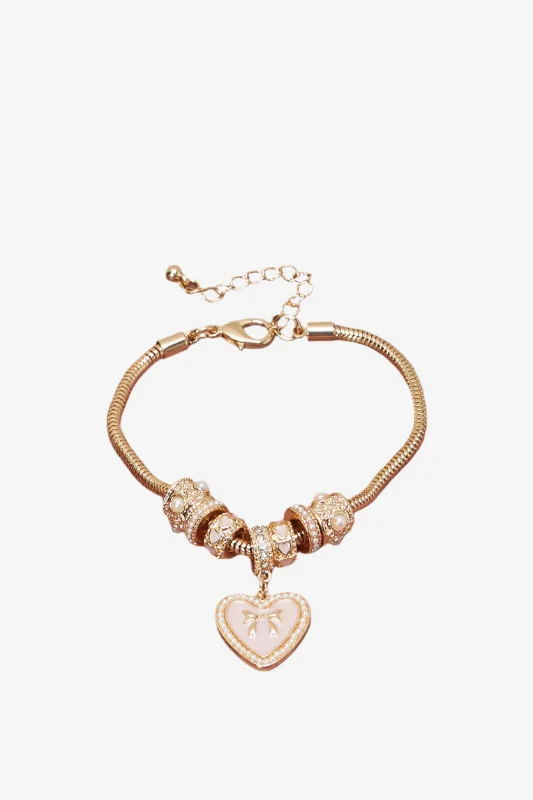 bracelets hypoallergenic metal -Women Gold Bracelet With Heart Charm