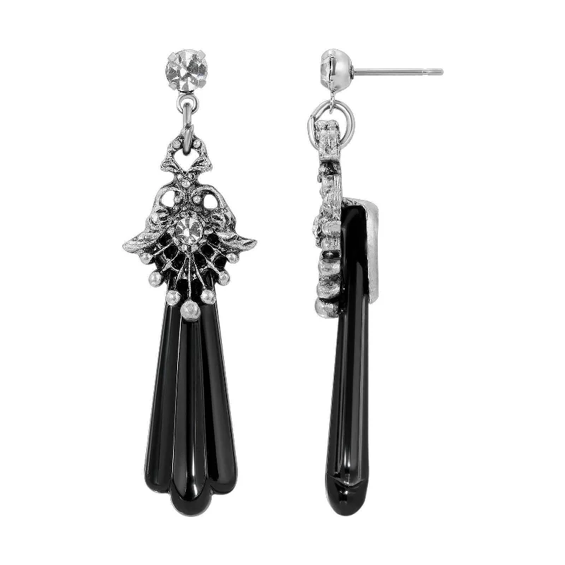 ladies earrings stylish affordable -1928 Jewelry Black Deco Stone Crystal Flair Post Drop Earrings