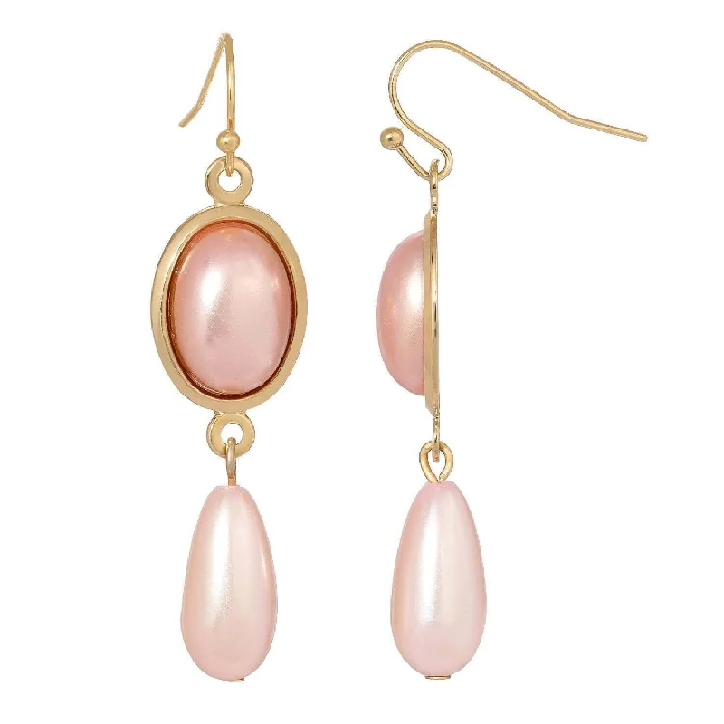 ladies earrings for bold fashion -1928 Jewelry Rosabella Oval Raspberry Stone & Pink Teardrop Faux Pearl Drop Earrings