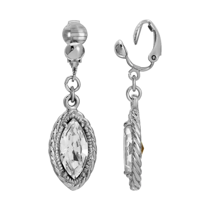 ladies earrings for casual wear -1928 Jewelry Clear Crystal Navette-Shaped Clip On Earrings