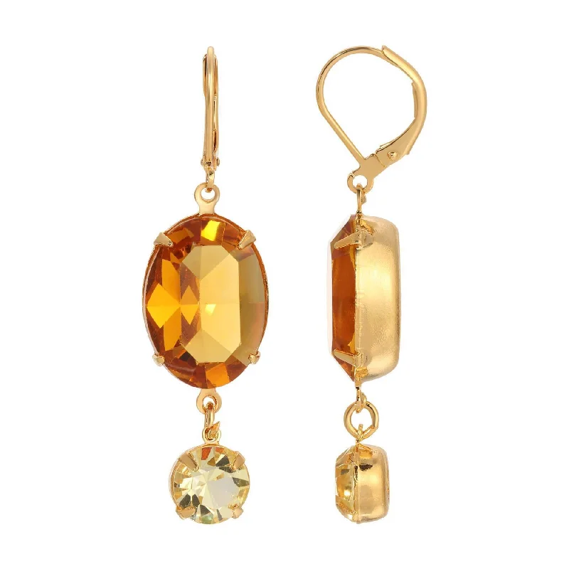 ladies earrings dangling chic look -1928 Jewelry Opulent Oval Topaz Austrian Crystal Jonquil Dangle Earrings