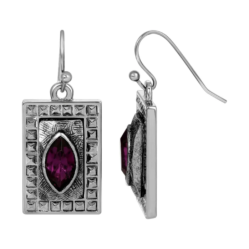 ladies earrings chic modern -1928 Jewelry Vivida Rectangular Purple Amethyst Glass Crystal Drop Earrings