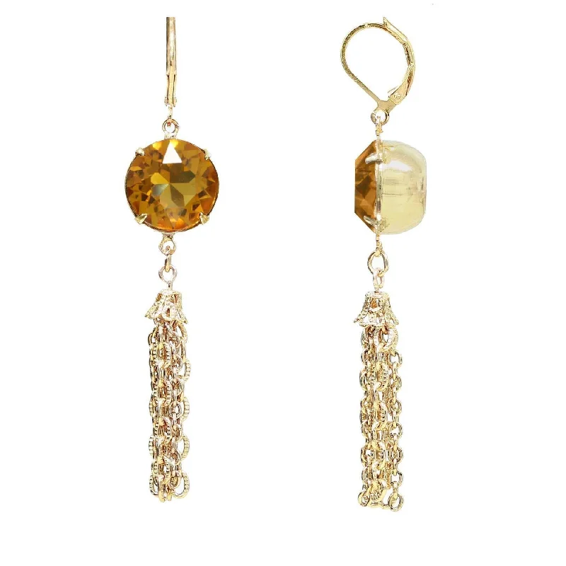 ladies earrings with birthstone -1928 Jewelry Austrian Crystal Tassel Chain Earrings