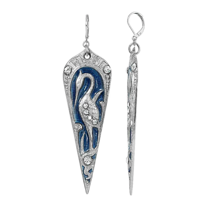 ladies earrings with star shape -1928 Jewelry Deco Crane Blue Enamel Crystal Drop Earrings