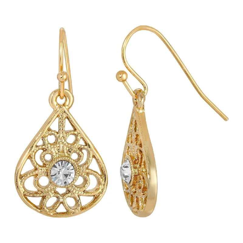 ladies earrings custom made -1928 Jewelry Clear Crystal Filigree Teardrop Earrings