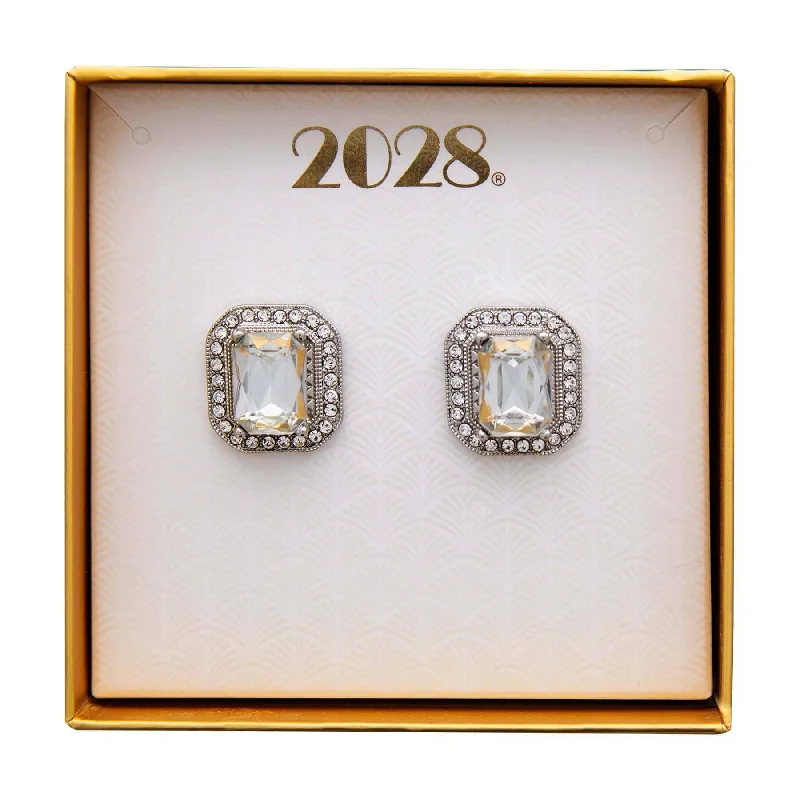 ladies earrings custom made -2028 Jewelry Crystal Octagon Button Earrings