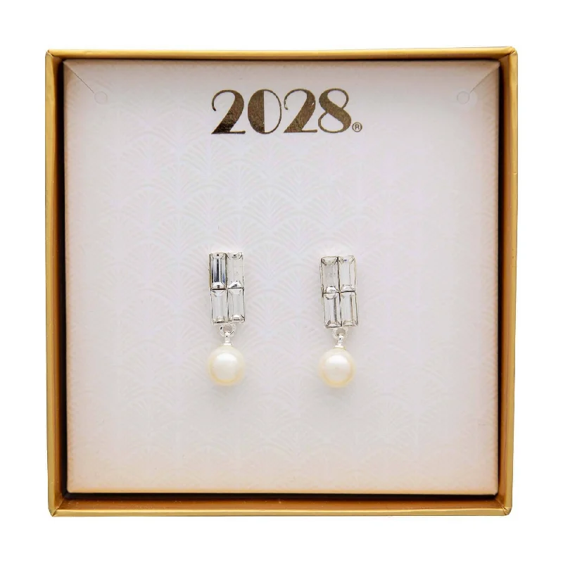 ladies earrings with green peridot -2028 Jewelry Crystal And 8Mmm Faux Pearl Drop Earrings