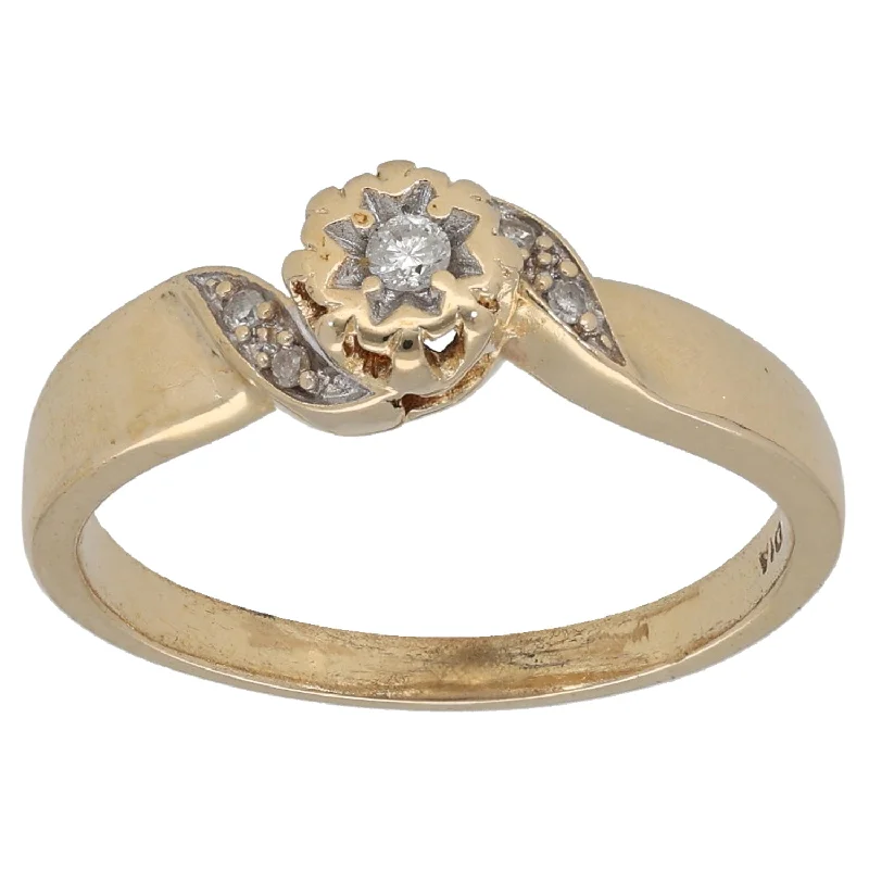 ladies engagement rings princess cut diamond -9ct Gold 0.06ct Diamond Solitaire Ring With Accent Stones Size K