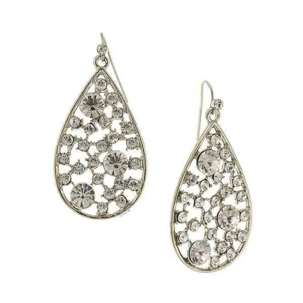 ladies earrings geometric pattern -2028 Jewelry Crystal Open Work Multi-Stone Teardrop Earrings