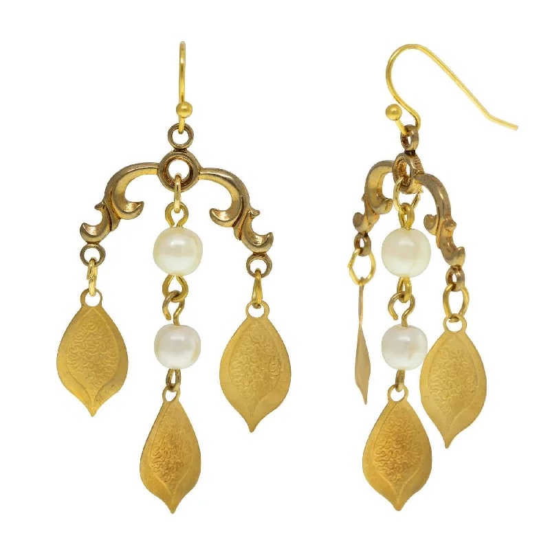 ladies earrings for casual wear -1928 Jewelry Decorative Swirl and Faux Pearls Drop Wire Earrings