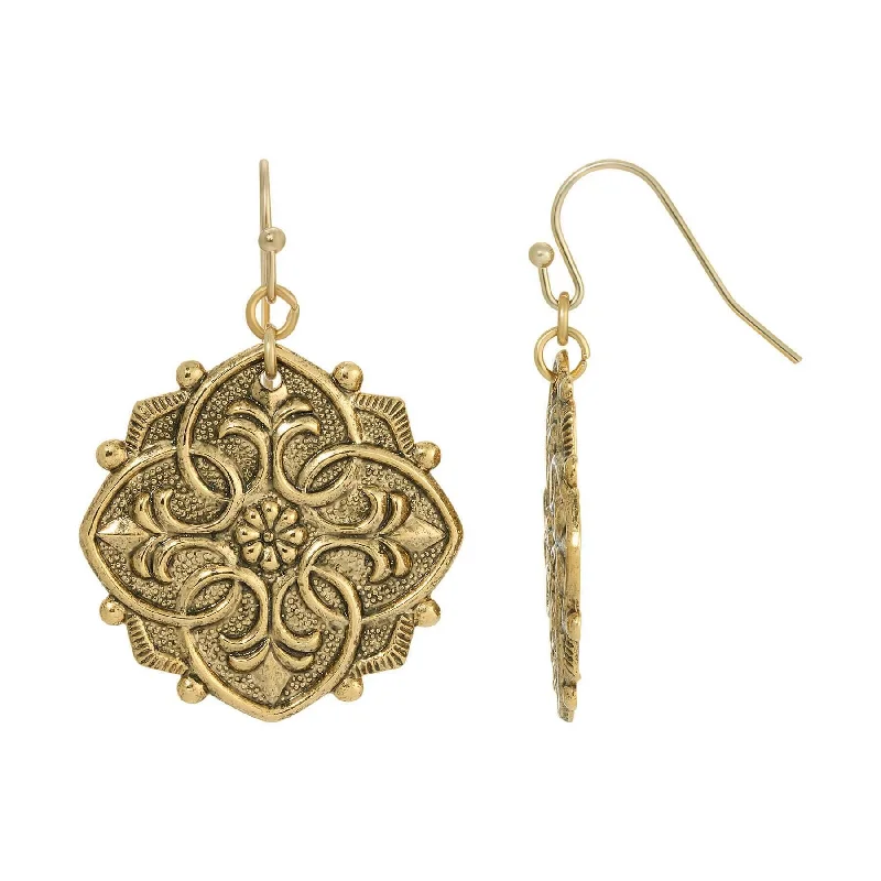 ladies earrings stylish affordable -1928 Jewelry Gold Fleur De Lis Inspired Drop Earrings