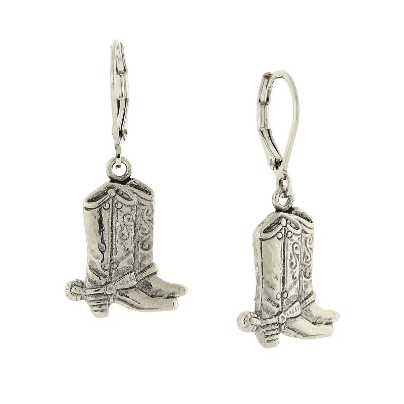 ladies earrings trendy 2025 -1928 Jewelry Silver Western Boots Drop Earrings