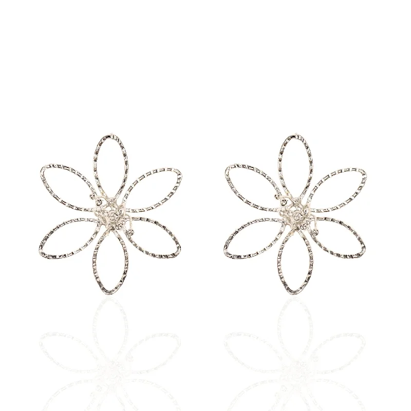 ladies earrings silver drop style -Daisy Earrings - Silver