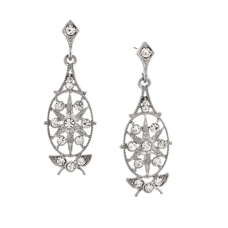 ladies earrings with gold plating -2028 Jewelry Crystal Starburst Filigree Post Drop Earrings