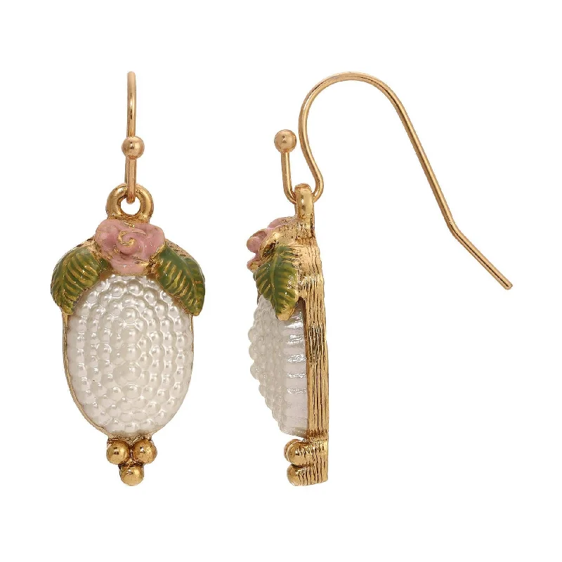 ladies earrings for beach wear -1928 Jewelry Pearly Eden Pink Rose Enamel Oval Faux Pearl Drop Earrings