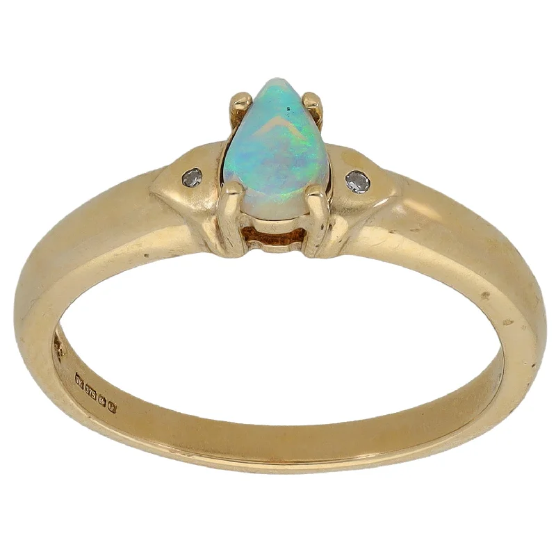 ladies engagement rings conflict free diamond -9ct Gold Opal & 0.01ct Diamond Dress/Cocktail Ring Size N