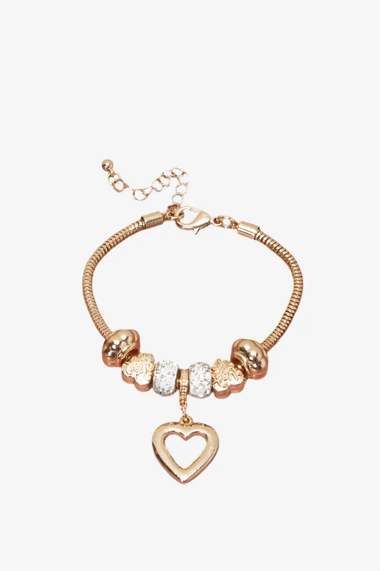 bracelets with geometric shape -Women Gold Bracelet With Heart Charm