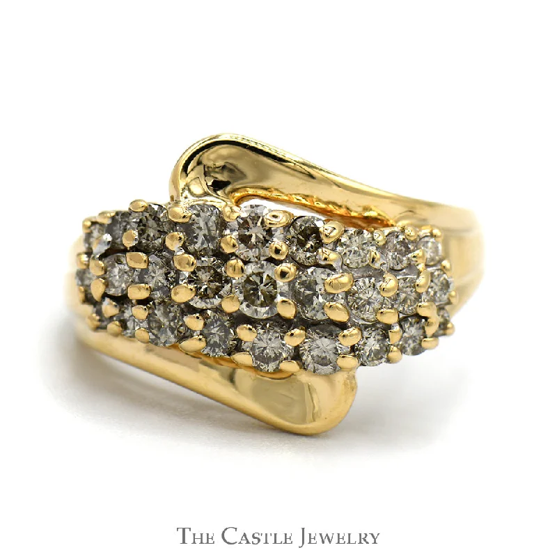 ladies rings dainty subtle look -1cttw Wavy Bypass Diamond Cluster Ring in 14k Yellow Gold