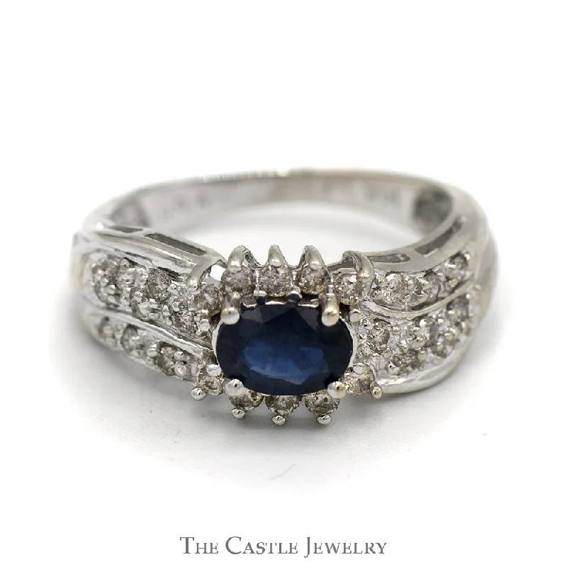 ladies rings floral pattern charm -Oval Sapphire Ring in .33cttw RBC Diamond Accented Mounting