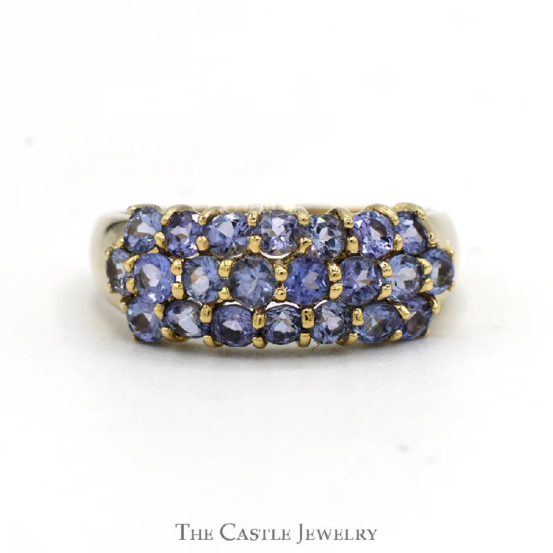 ladies rings chic modern design -Round Tanzanite Cluster Ring in 14k Yellow Gold