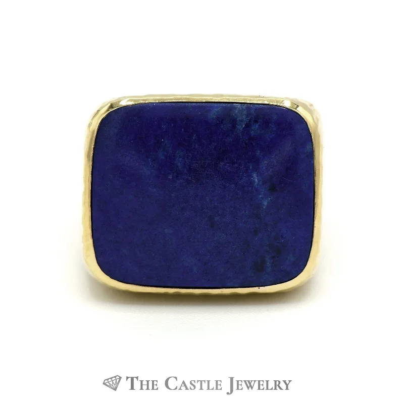 ladies rings for proposal moment -Men's Cushion Cut Lapis Ring with Diamond Cut Designed 18k Yellow Gold Mounting