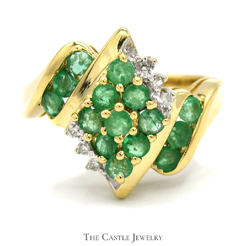 ladies rings for wedding day -Emerald Cluster Ring with Diamond Accents in 10k Yellow Gold