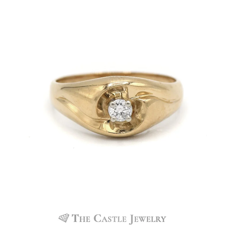 ladies rings with rose quartz -.20CT Diamond Solitaire Bypass Ridge Men's Ring in 10KT Yellow Gold