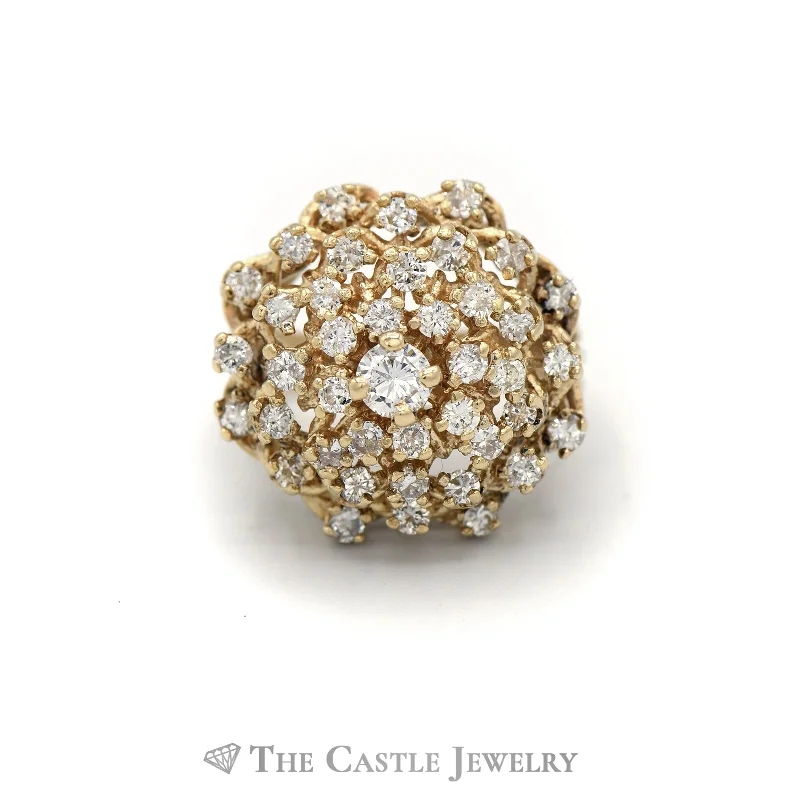 ladies rings with white pearls -Dome Shaped 2cttw Diamond Cluster Ring in 14k Yellow Gold